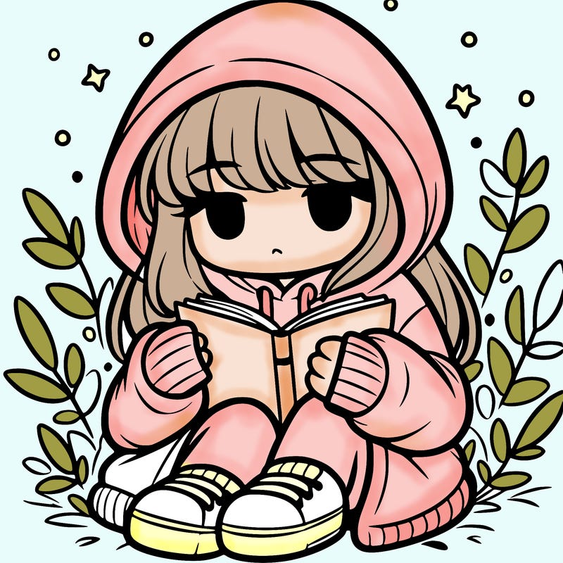 girl in oversized hoodie reading a book