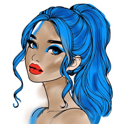 realistic girl with a ponytail on her hair and lips