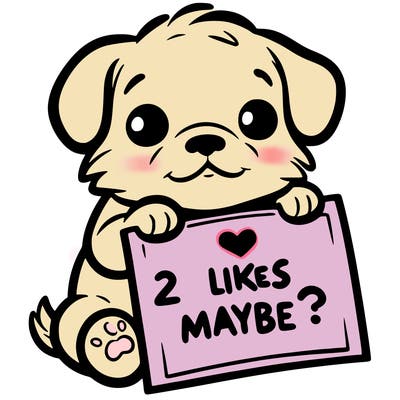 a puppy holding a sign that says 2 likes maybe?
