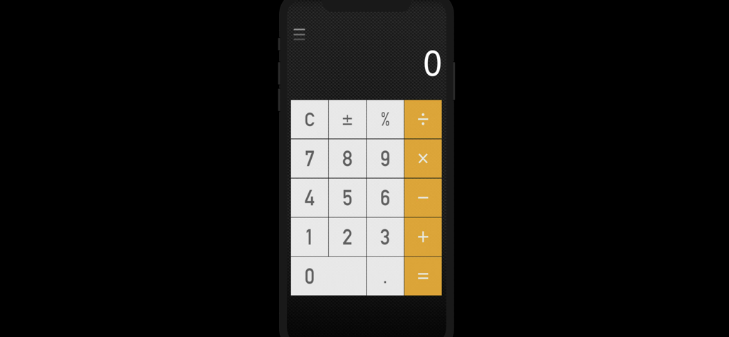 Calculator - A sleek calculator interface on a smartphone featuring a dark carbon fiber background and contrast yellow buttons