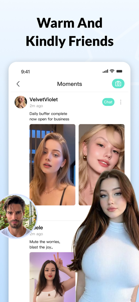 andu - Screenshot of the Andu app Moments feed featuring user photo posts