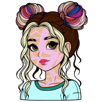 realistic girl with two buns in her hair