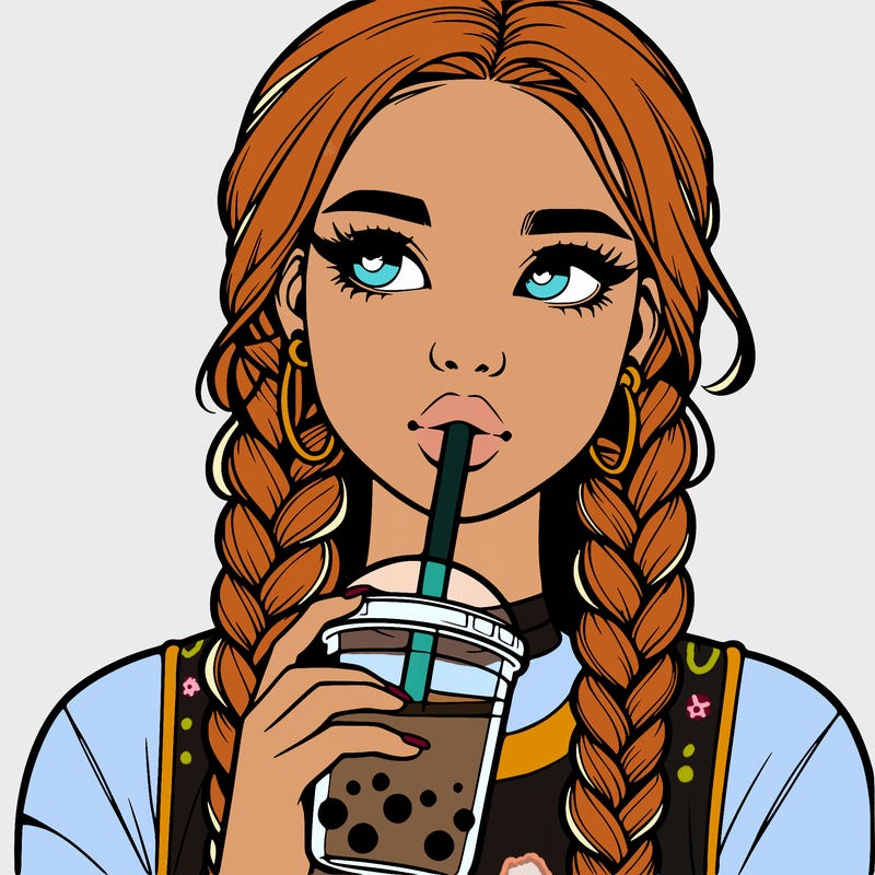 realistic girl with braided hair drinking boba