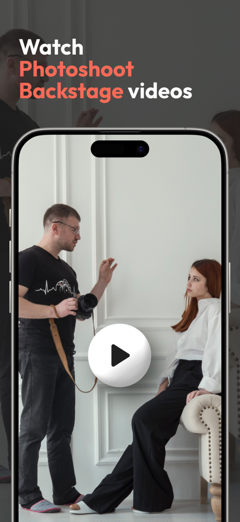 Regardez des vidéos des coulisses de séances photo de photographes et de modèles sur l'application NYMF