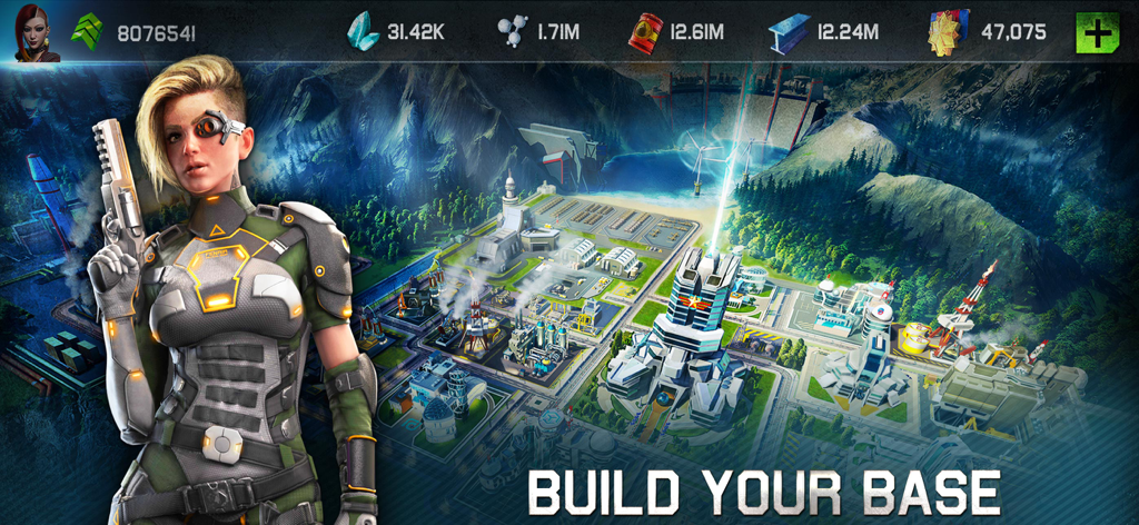 Bau einer Militärbasis im MMO-Strategiespiel War Planet Online mit einer Kommandantin