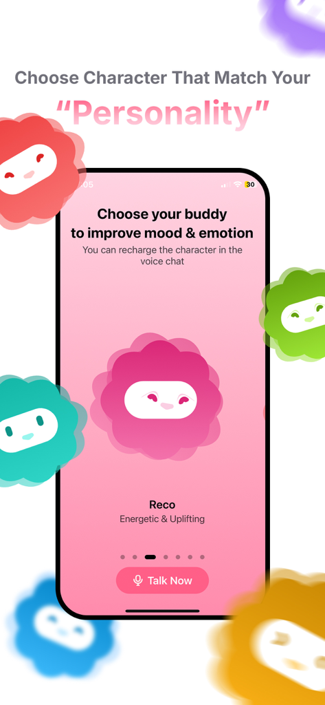 LiFi Ai - LiFi Ai mobile app interface showing a selection of colorful AI characters to match user personality and mood.