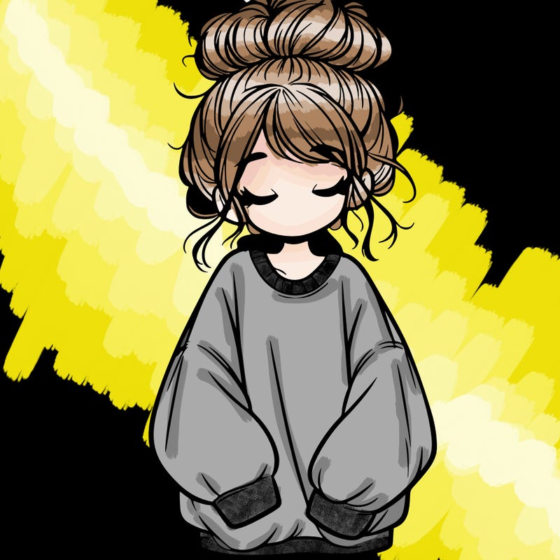 girl with baggy sweatshirt and messy bun