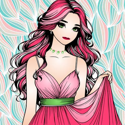 realistic girl in flowy silky prom dress