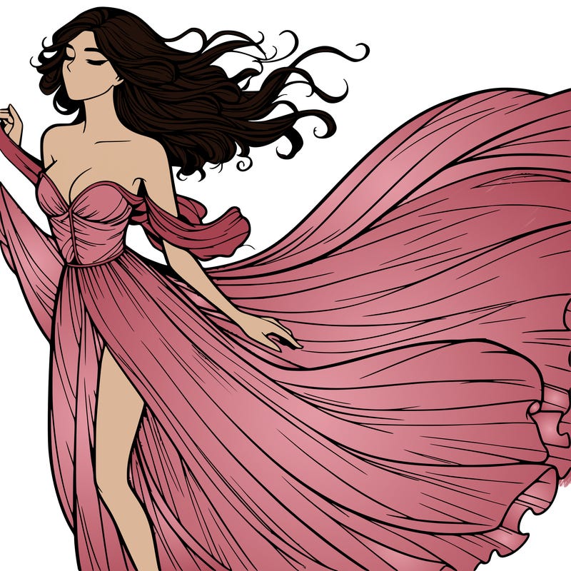 realistic woman in dress flowing the the wind
