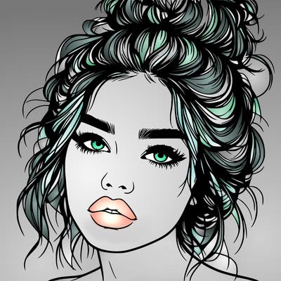 realistic girl with lips and hair in a messy bun
