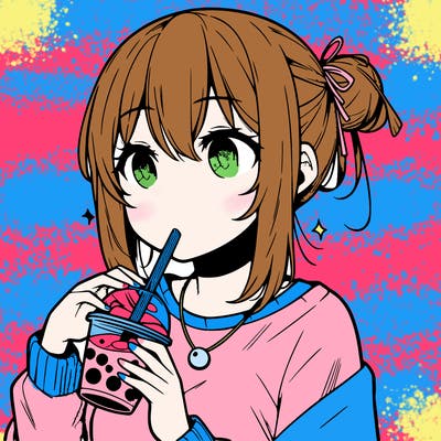 manga character drinking boba