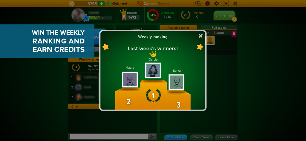 カナスタアプリで表彰台に上がった勝者を表示する週間ランキングリーダーボード