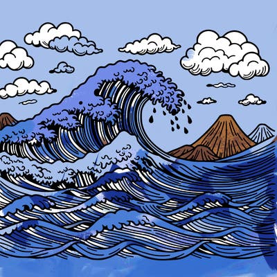 a sea with a tsunami