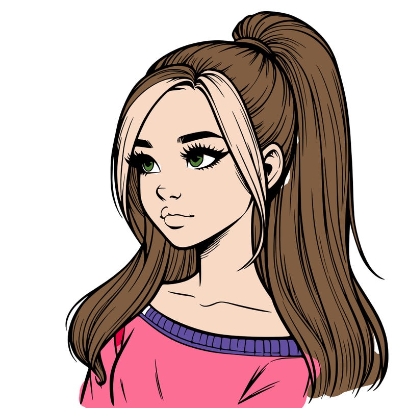 realistic girl with a high ponytail
