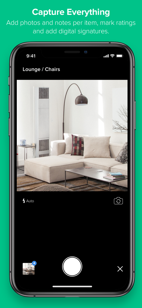 Mobile app interface for capturing property inspection photos and notes