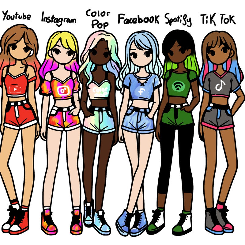 a group of girls wearing crop tops and shorts