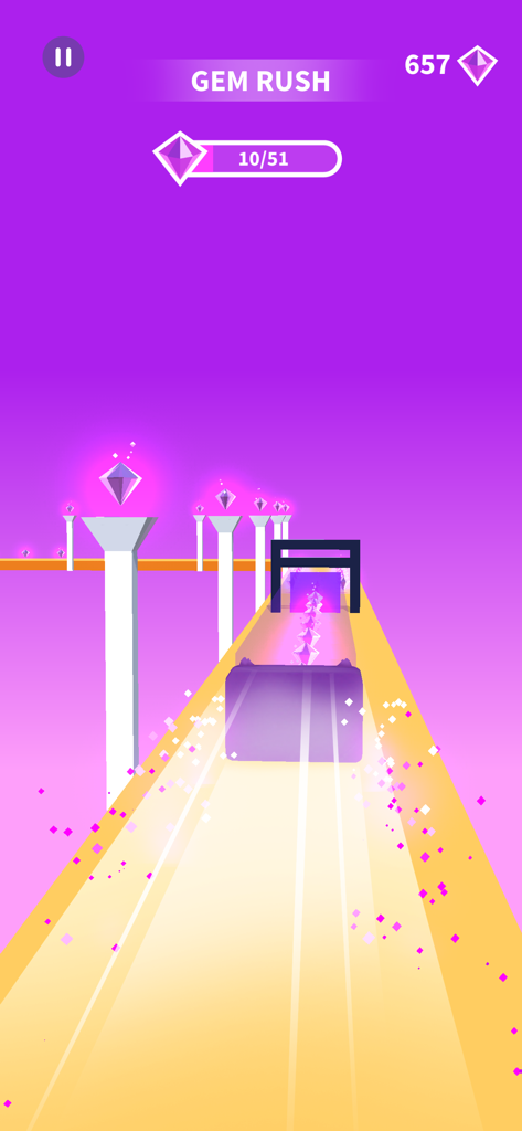 Jelly Shift - Obstacle Course - Gem Rushモードでトラックをスライドする紫色のキューブを表示するJelly Shiftゲームプレイ画面