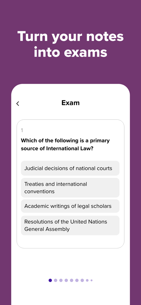 Nerdmask: Study Games - Nerdmaskアプリのインターフェース。学習ノートから作成された多肢選択式の試験問題を示しています。
