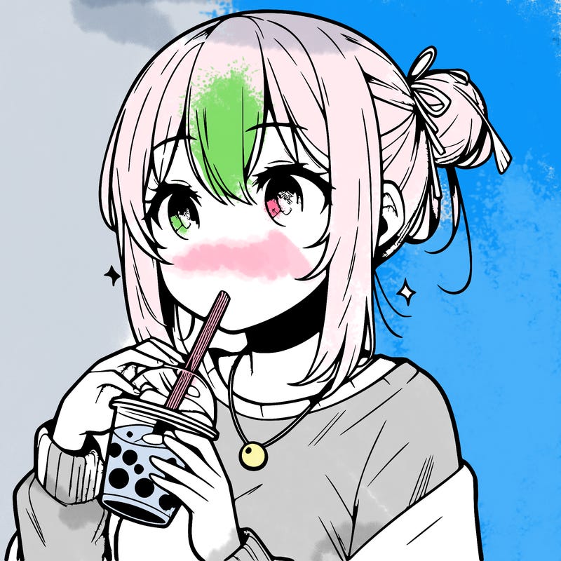 manga character drinking boba