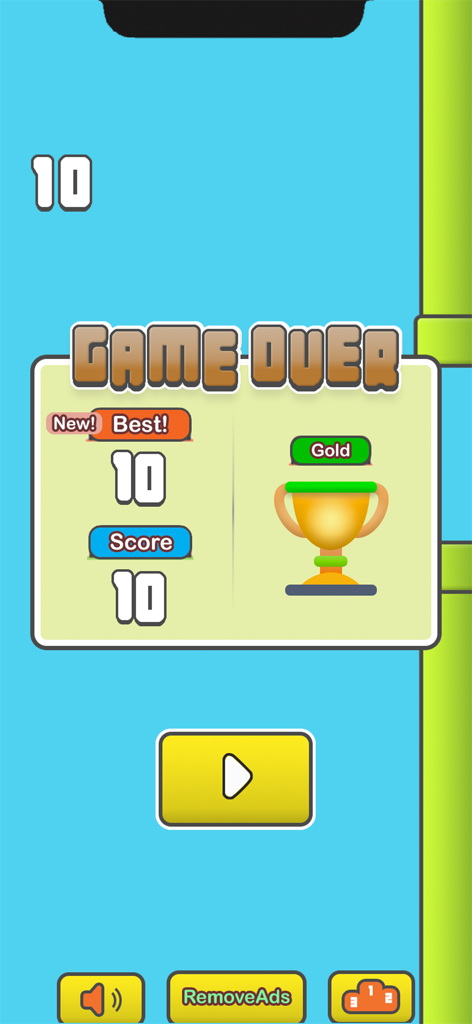 Happy Rise : No Wifi Games - Happy Rise mobile game over screen showing score and gold trophy