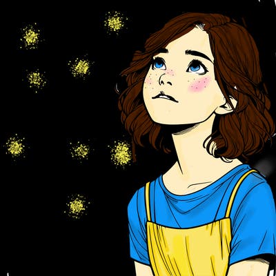 realistic girl looking up at the sky