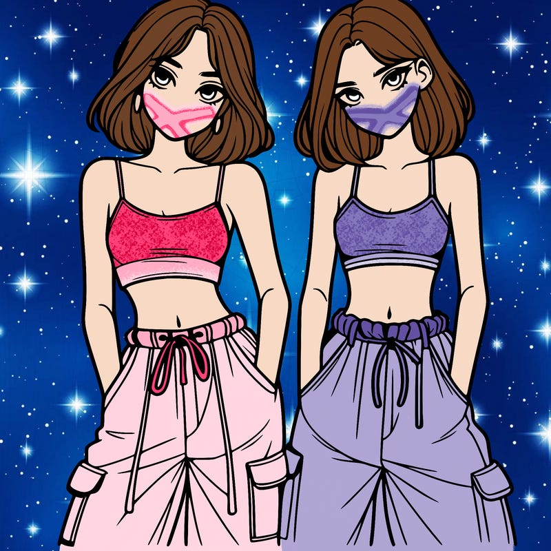 two girls with crop top with baggy pants