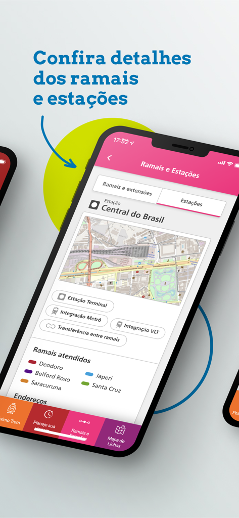 Smartphone screen displaying station map and train line details in the SuperVia mobile app
