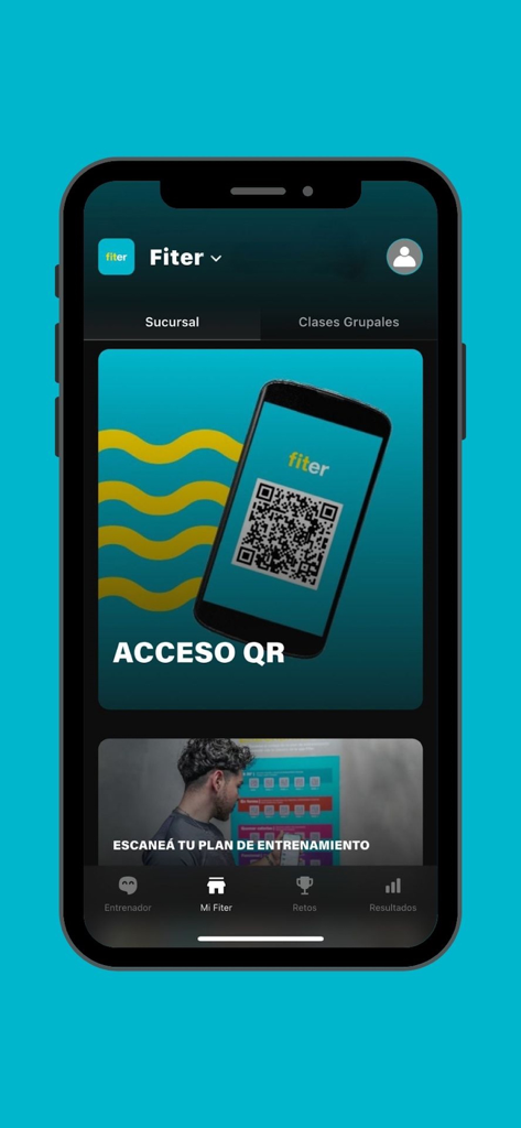 Écran de smartphone de l'application Fiter affichant les options pour la saisie et le scan de codes QR des plans d'entraînement