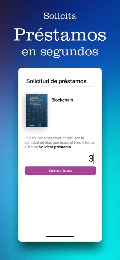 Lector eLibro - Interface of the Lector eLibro app showing a digital book loan request screen