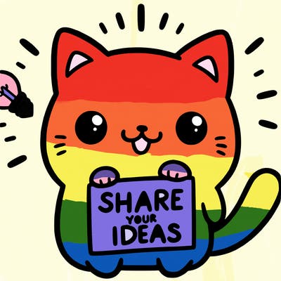 a cute cat saying share your ideas