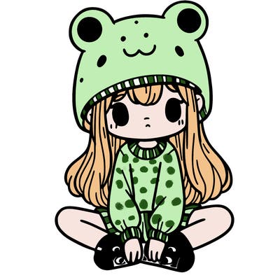 a girl wearing a frog hat and some frog socks