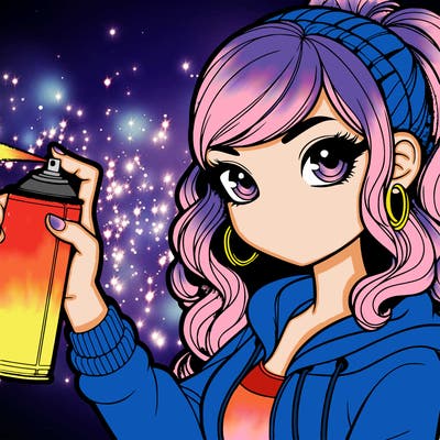 realistic girl spray painting