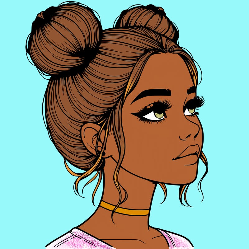 realistic girl with buns on the top of her head