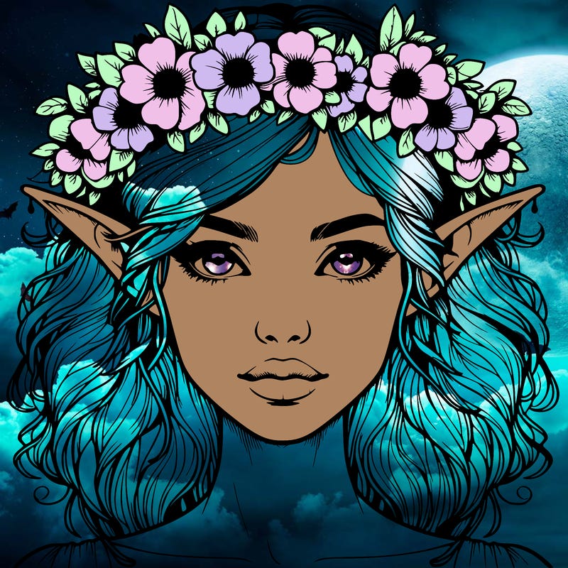 realistic female elf with flower crown