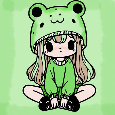 a girl wearing a frog hat and some frog socks