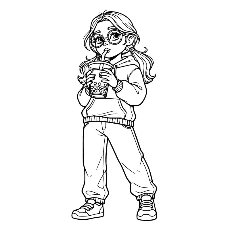 teenage girl, drinking boba