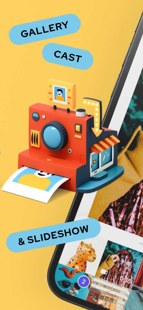 Interface montrant les fonctions de galerie, de diffusion et de diaporama de l'application de télécommande TCL