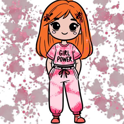 a girl wearing sweat pants anda t shirt that says girl power