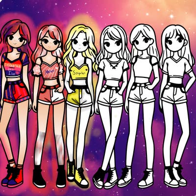 a group of girls wearing crop tops and shorts