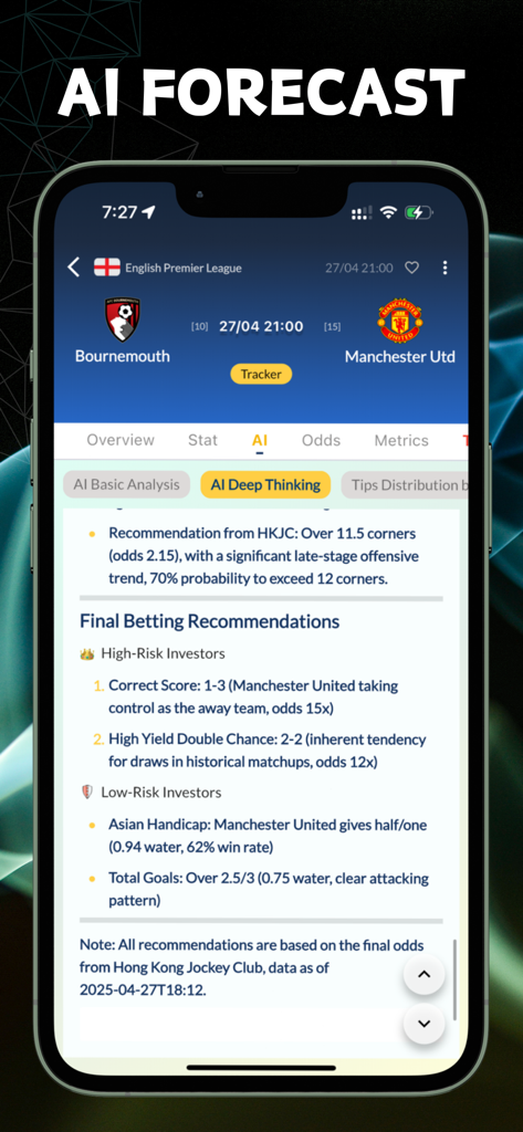 Tipsme - Football Livescore&AI - 팁스미 앱에 프리미어 리그 경기에 대한 AI 축구 예측 및 베팅 팁 표시