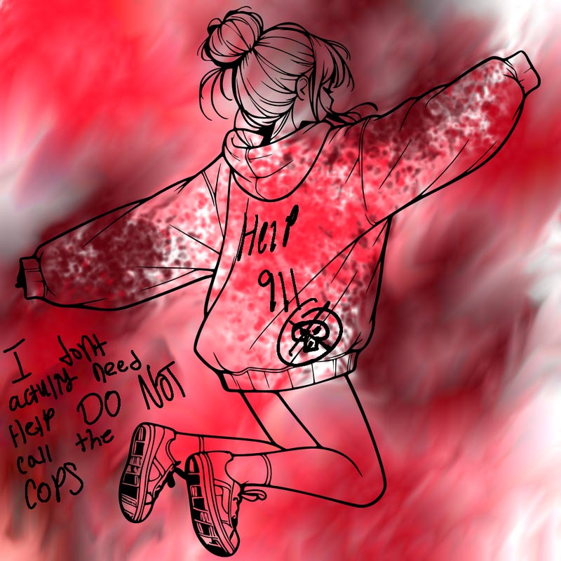 realistic girl jumping with a bun and oversized sweatshirt