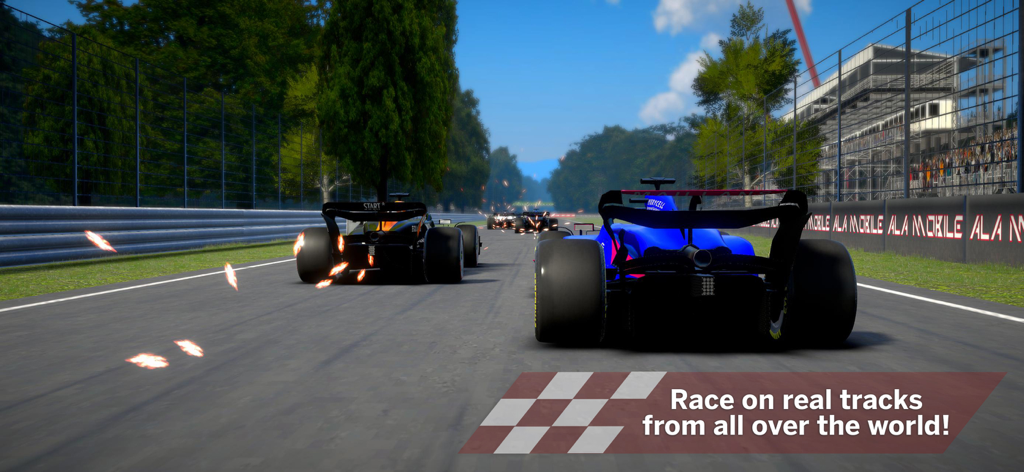High speed formula cars racing on a realistic circuit in Ala Mobile Lite