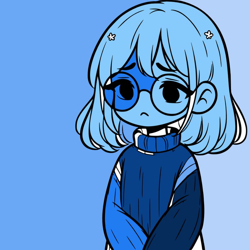 sad girl with glasses in a sweater