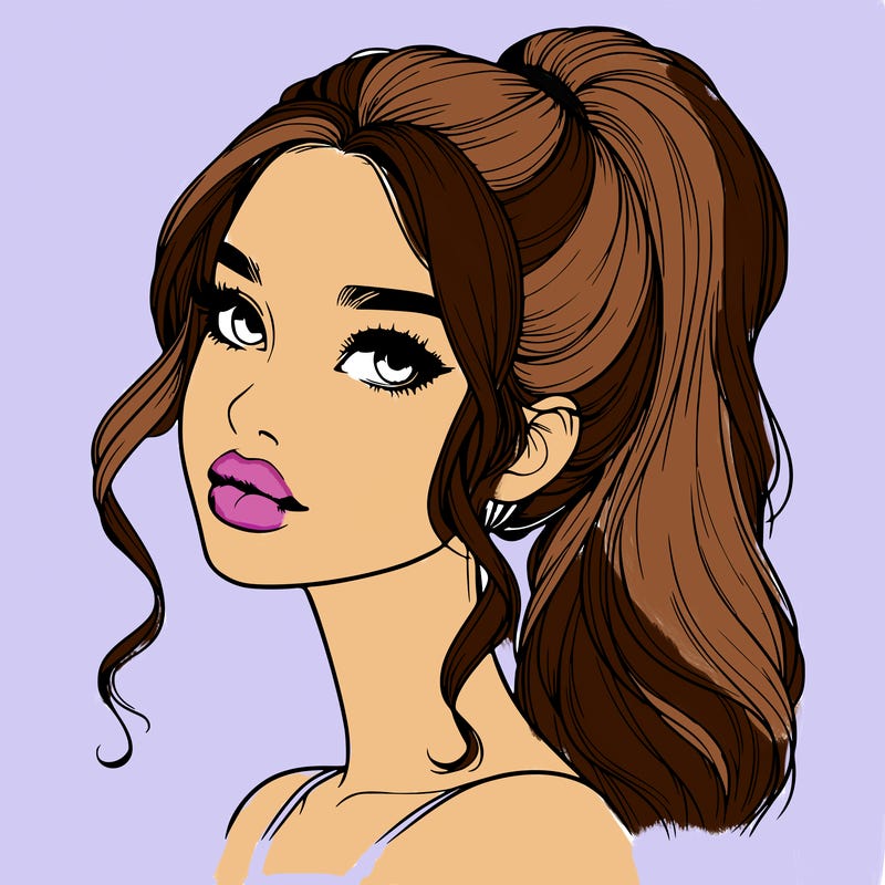 realistic girl with a ponytail on her hair and lips