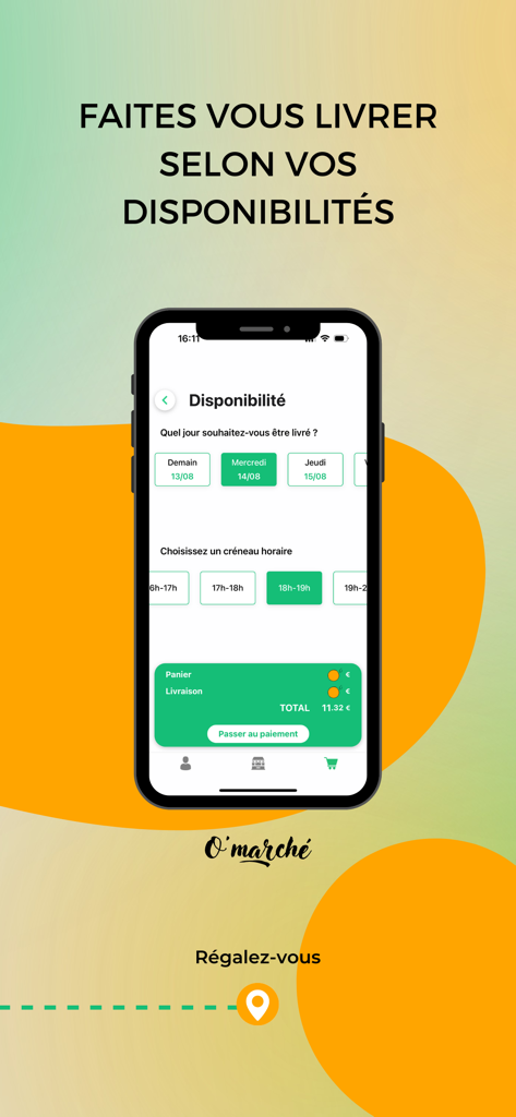 O'marché - O marche app interface for choosing delivery date and time slots in Bordeaux