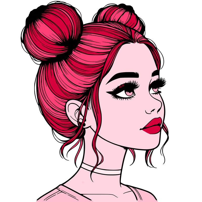realistic girl with buns on the top of her head