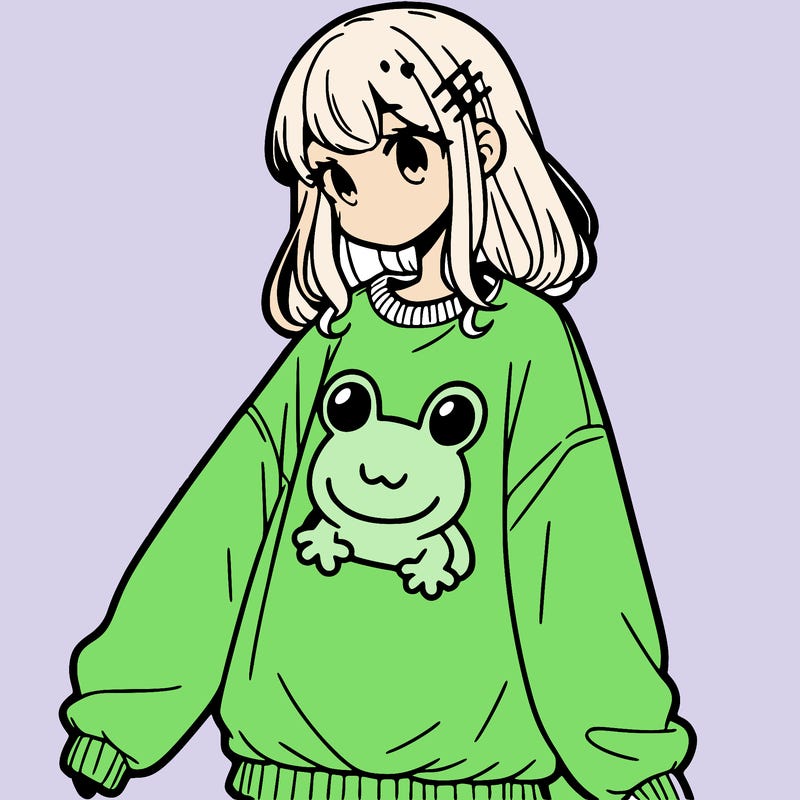 girl wearing frogging sweatshirt