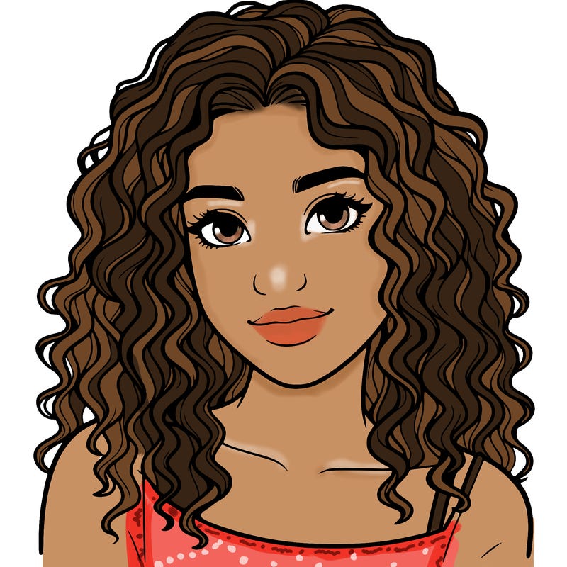 realistic, teenage girl with curly hair