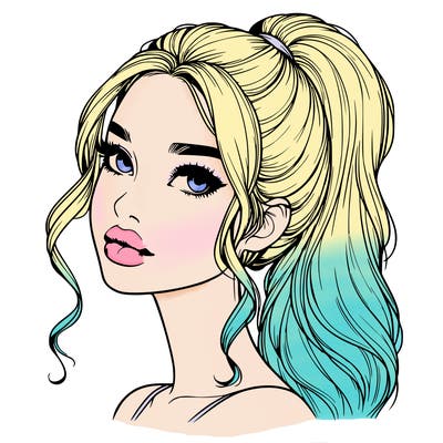 realistic girl with a ponytail on her hair and lips