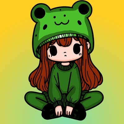 a girl wearing a frog hat and some frog socks
